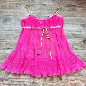 Victoria’s Secret Pink Sheer Babydoll Camisole Lingerie Top XS Lace Pleated